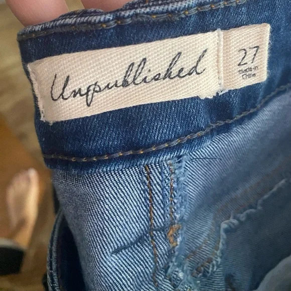 Anthropologie Unpublished Jeans. Mid rise, distressed flare jeans. Size 27. - Picture 2 of 5